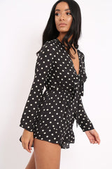 Black Polka Dot Tie Front Playsuit - Jem-Playsuits