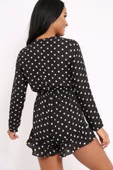 Black Polka Dot Tie Front Playsuit - Jem-Playsuits