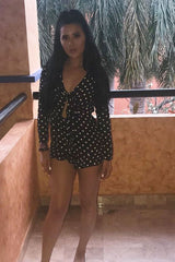 Black Polka Dot Tie Front Playsuit - Jem-Playsuits
