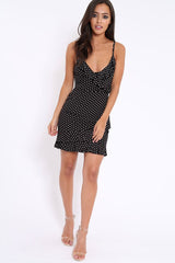 Black Polka Dot Wrap Dress with Frills - Beth-Dresses
