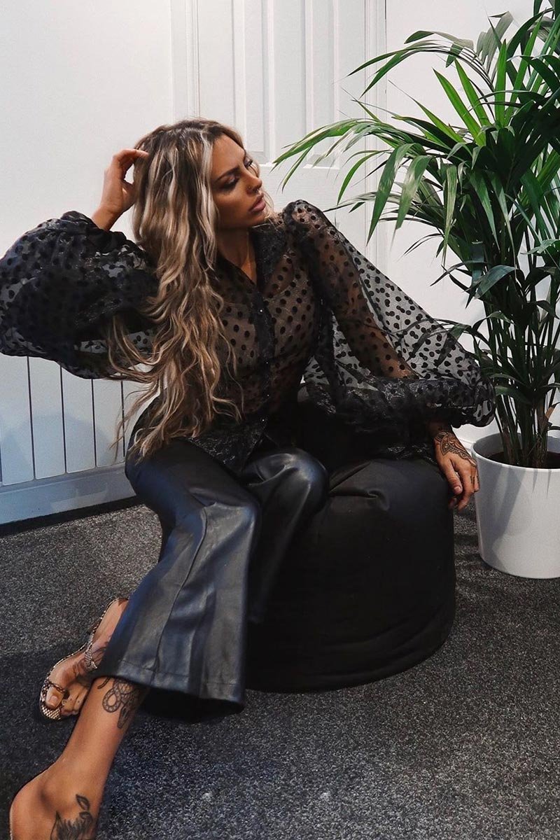 Black Polka Mesh Extreme Bell Sleeve Shirt - Everli-Shirts