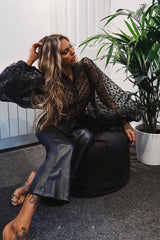 Black Polka Mesh Extreme Bell Sleeve Shirt - Everli-Shirts