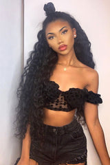 Black Polka Mesh Milkmaid Crop Top - Rosa-Crop Tops