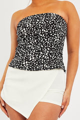 Black Polka Printed Corset Crop Top - Krissy-Crop Tops