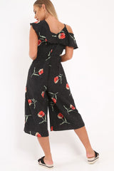 Black Polkadot Floral Asymmetrical Jumpsuit -Marion-Jumpsuits