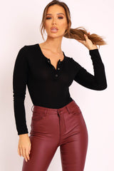 Black Popper Front Bodysuit - Kymia-Bodysuits