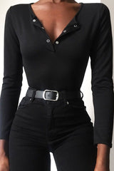 Black Popper Front Bodysuit - Kymia-Bodysuits