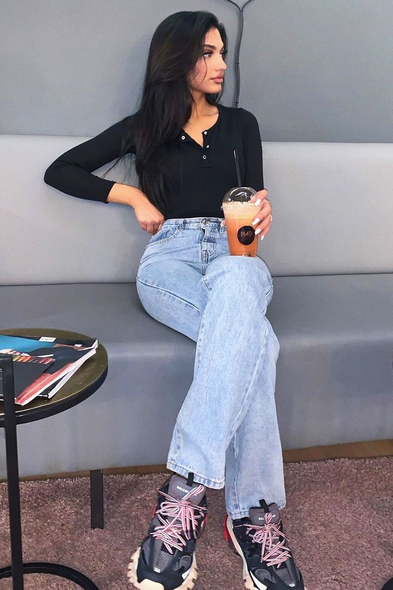 Black Popper Front Bodysuit - Kymia-Bodysuits