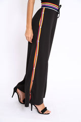 Black Popper Pants with Multi Stripe Trim - Kendria-Trousers