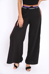 Black Popper Pants with Multi Stripe Trim - Kendria-Trousers