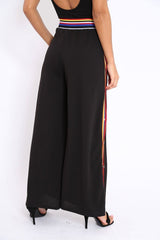 Black Popper Pants with Multi Stripe Trim - Kendria-Trousers