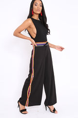 Black Popper Pants with Multi Stripe Trim - Kendria-Trousers