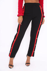 Black Popper Tailored Trousers with Red Stripe - Simona-Trousers