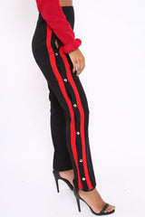 Black Popper Tailored Trousers with Red Stripe - Simona-Trousers