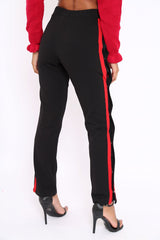 Black Popper Tailored Trousers with Red Stripe - Simona-Trousers