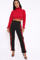 Black Popper Tailored Trousers with Red Stripe - Simona-Trousers