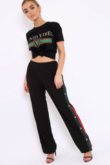 Black Popper Tailored Trousers with Red and Khaki Stripe - Simona-Trousers
