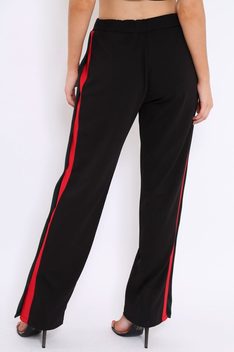Black Popper Tailored Trousers with Red and Khaki Stripe - Simona-Trousers