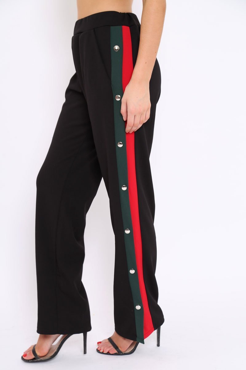 Black Popper Tailored Trousers with Red and Khaki Stripe - Simona-Trousers