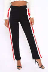 Black Popper Tailored Trousers with Red and White Stripe - Simona-Trousers