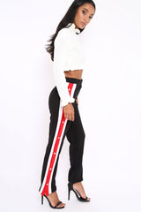 Black Popper Tailored Trousers with Red and White Stripe - Simona-Trousers
