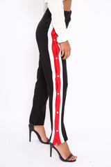 Black Popper Tailored Trousers with Red and White Stripe - Simona-Trousers