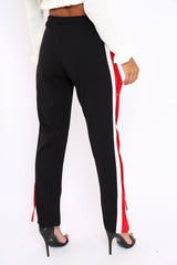Black Popper Tailored Trousers with Red and White Stripe - Simona-Trousers