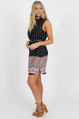 Black Print Sleeveless Shirt - Britanny-Dresses