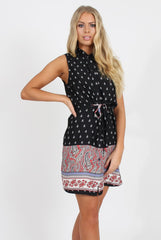 Black Print Sleeveless Shirt - Britanny-Dresses