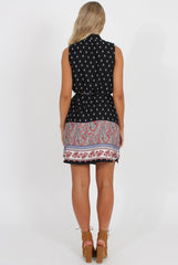 Black Print Sleeveless Shirt - Britanny-Dresses