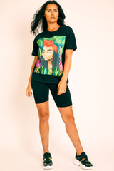 Black Printed T-shirt and Cycling Shorts Co-Ord - Eliza-Co-ords