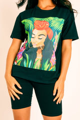 Black Printed T-shirt and Cycling Shorts Co-Ord - Eliza-Co-ords