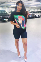 Black Printed T-shirt and Cycling Shorts Co-Ord - Eliza-Co-ords