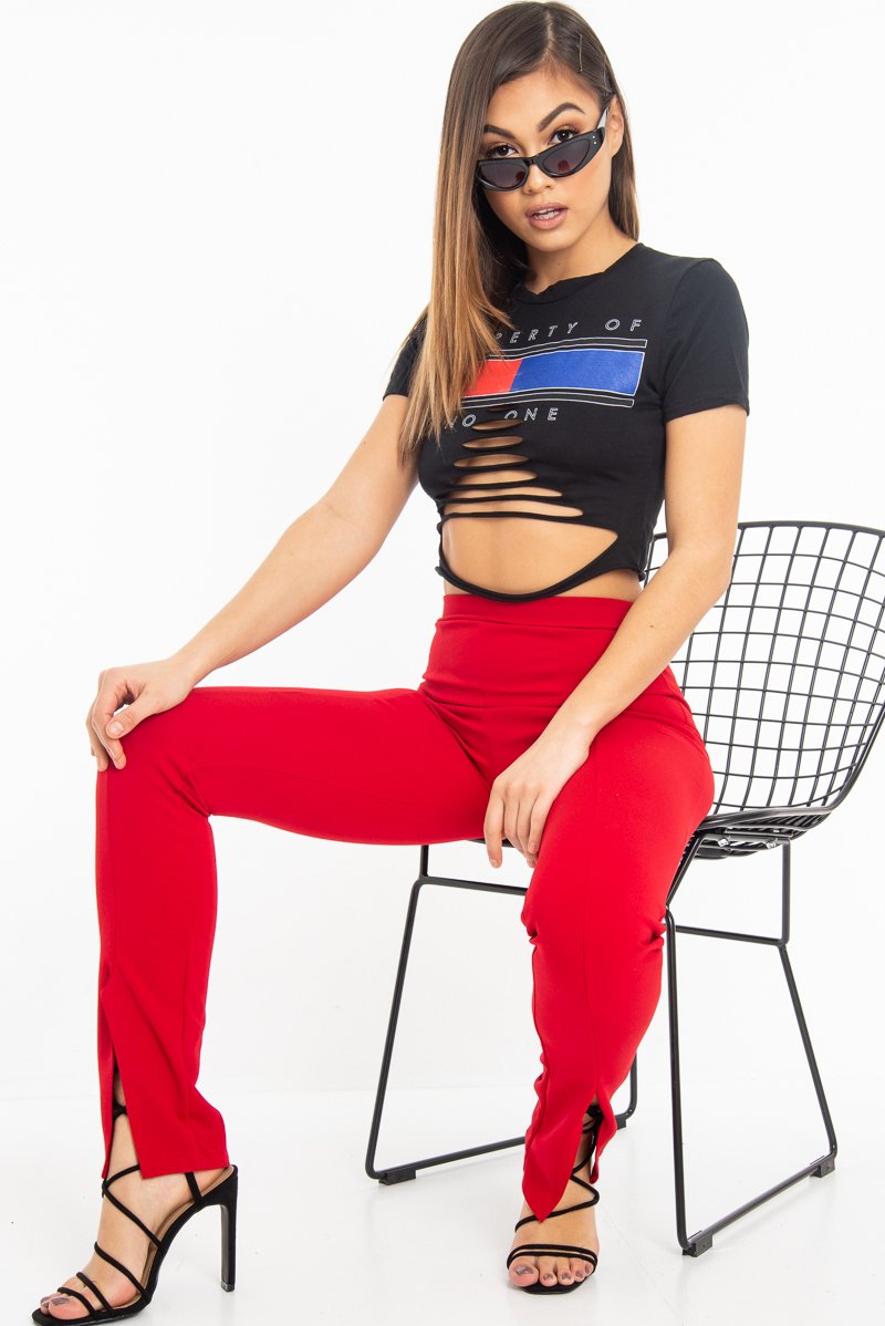 Black Property of No-One Extreme Rip Crop Top - Verle-T-shirt