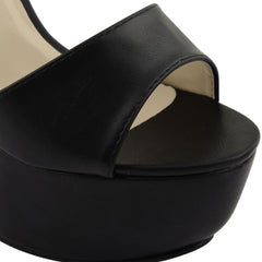 Black Pu Cross Over Strap Platform Heels - Martha-Heels