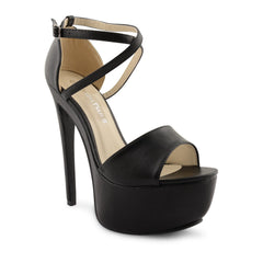 Black Pu Cross Over Strap Platform Heels - Martha-Heels