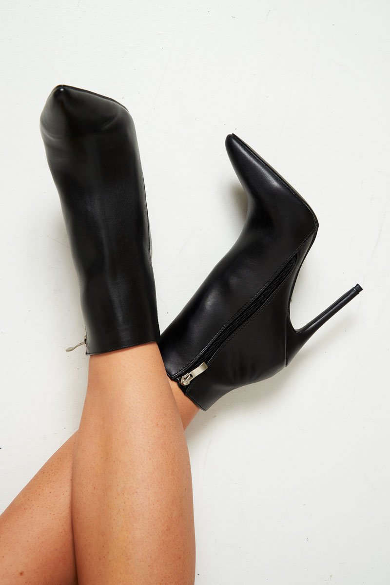 Black Pu Heeled Ankle Boots - Valetta-Boots