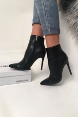 Black Pu Heeled Ankle Boots - Valetta-Boots