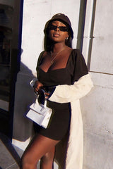 Black Puff Sleeve Bardot Neckline Milkmaid Mini Dress - Nyomi-Dresses