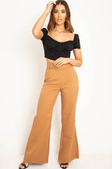 Black Puff Sleeve Button Front Crop Top - Belicia-Crop Tops