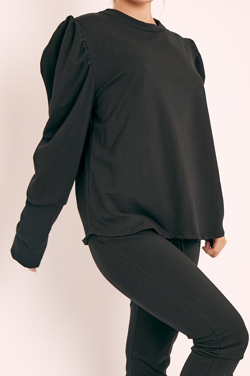 Black Puff Sleeve Loungewear Co-ord - Harley-Loungewear