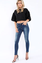 Black Puffball Sleeve Top - Indiana-Tops