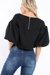 Black Puffball Sleeve Top - Indiana-Tops
