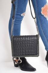 Black Quilted Chain Trim Handbag - Destani-Bags