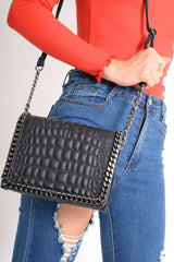 Black Quilted Chain Trim Handbag - Destani-Bags