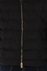 Black Quilted Coat with Faux Fur Hood - Vega-Coats