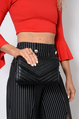 Black Quilted Envelope Clutch Bag - Evelina-Bags