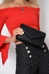 Black Quilted Envelope Clutch Bag - Evelina-Bags