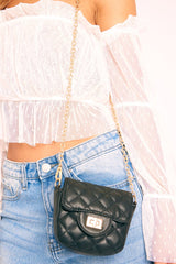 Black Quilted Gold Chain Strap Mini Bag - Sari-Bags