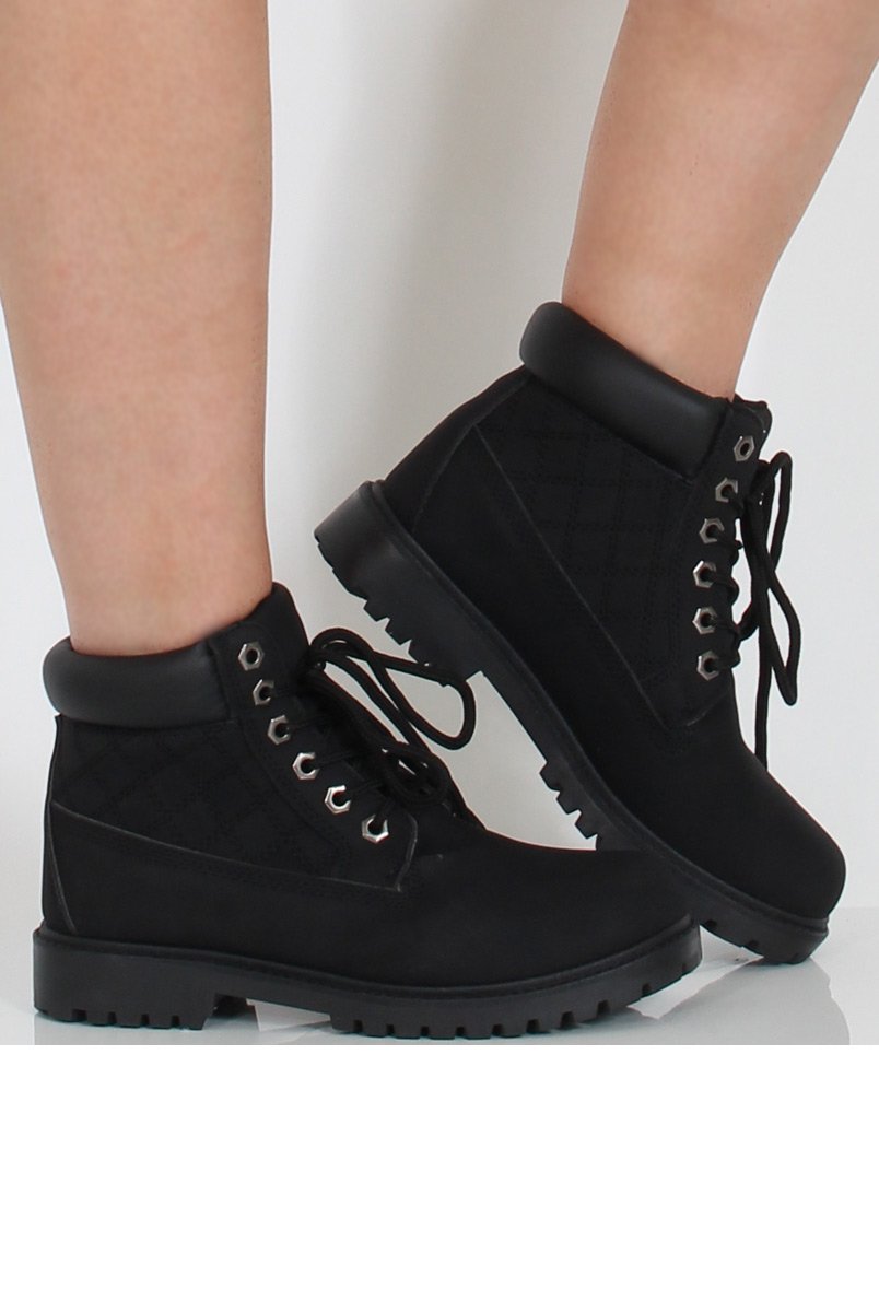 Black Quilted Hiker Boots - Coco-Boots